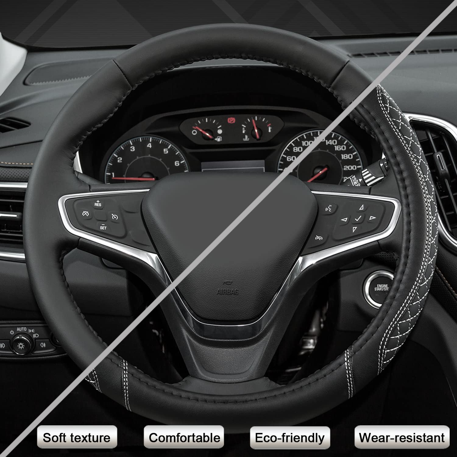 West Llama diamond-quilted steering wheel cover for Chevy Colorado blends softness with grip.