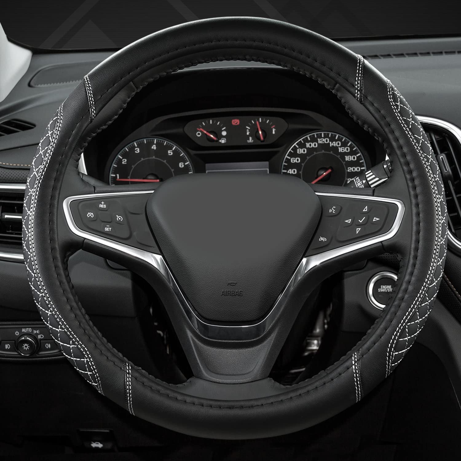 West Llama diamond-quilted steering wheel cover for Chevy Equinox improves comfort and protection.