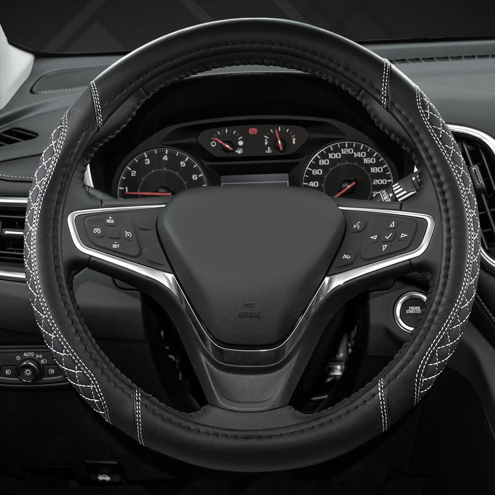 West Llama diamond-quilted steering wheel cover for Chevy Equinox improves comfort and protection.
