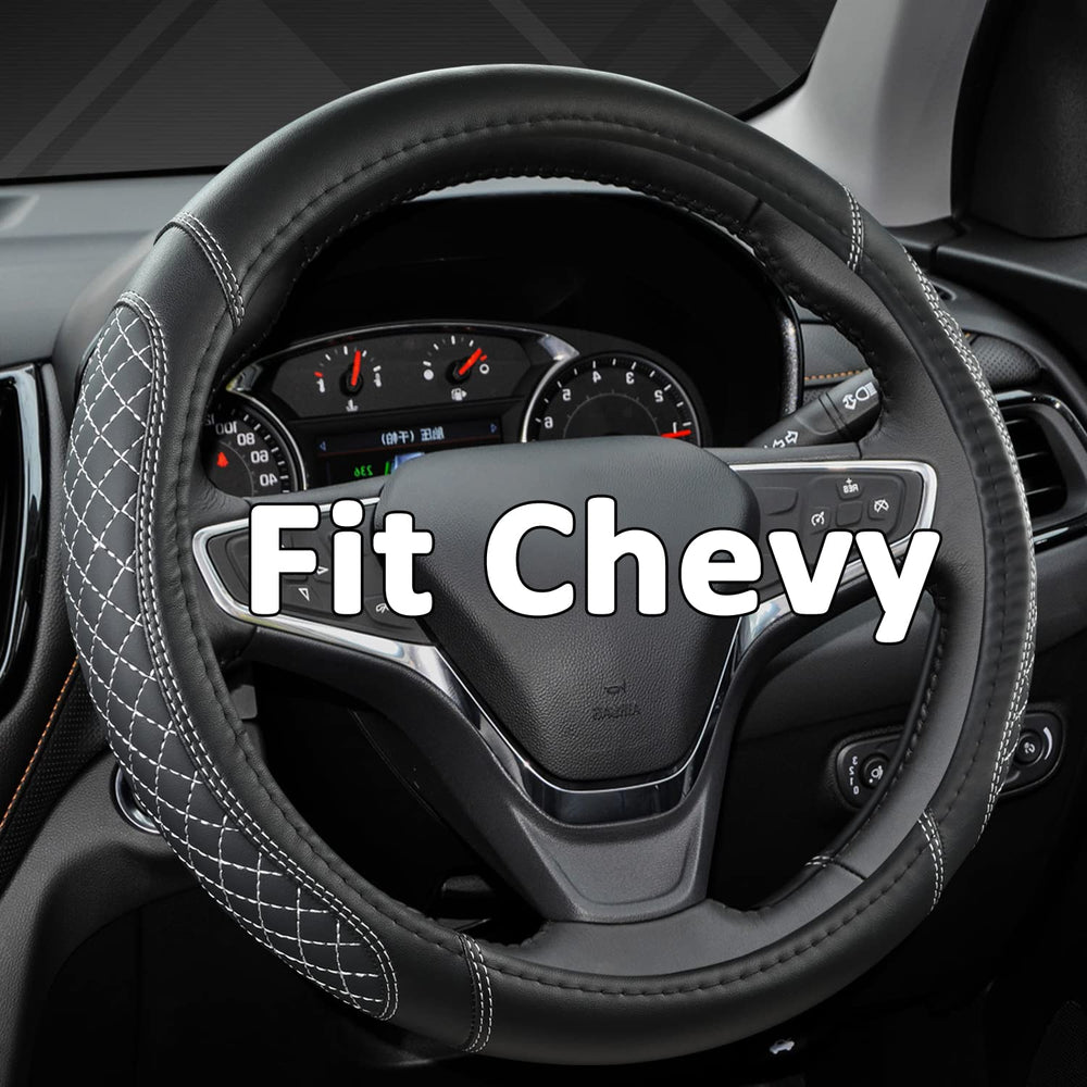West Llama diamond-quilted steering wheel cover on Chevy Silverado enhances grip and style.