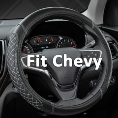West Llama diamond-quilted steering wheel cover on Chevy Silverado enhances grip and style.