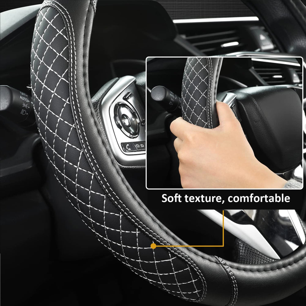 West Llama diamond-quilted steering wheel cover on Chevy Trailblazer combines durability and decor.