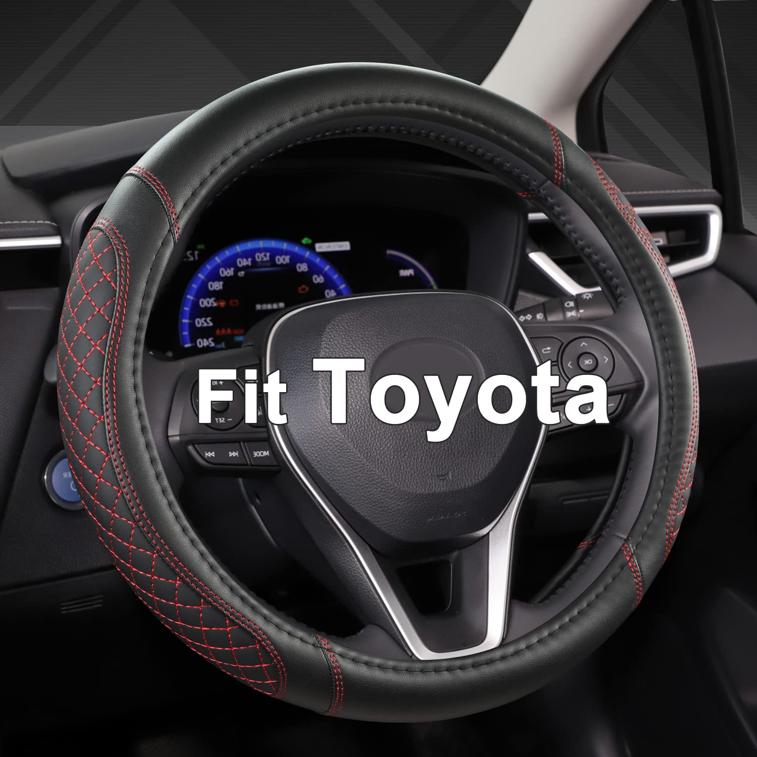 West Llama diamond quilted steering wheel cover front view showing stylish fit and grip