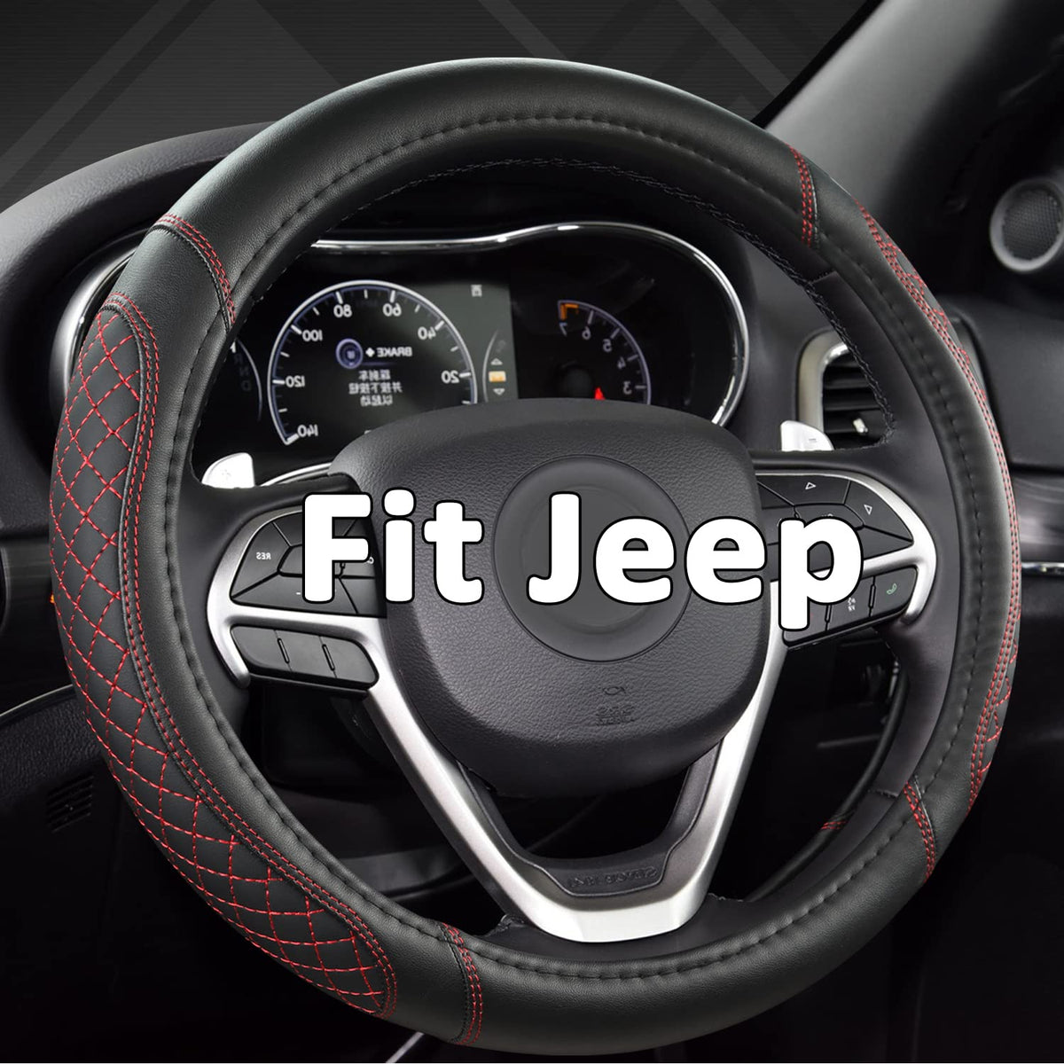 West Llama diamond quilted steering wheel cover on Jeep 14.5-15 inch for stylish protection