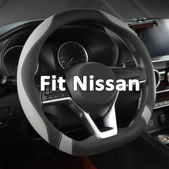 West Llama flat bottom cover on Nissan wheel enhances grip and style.