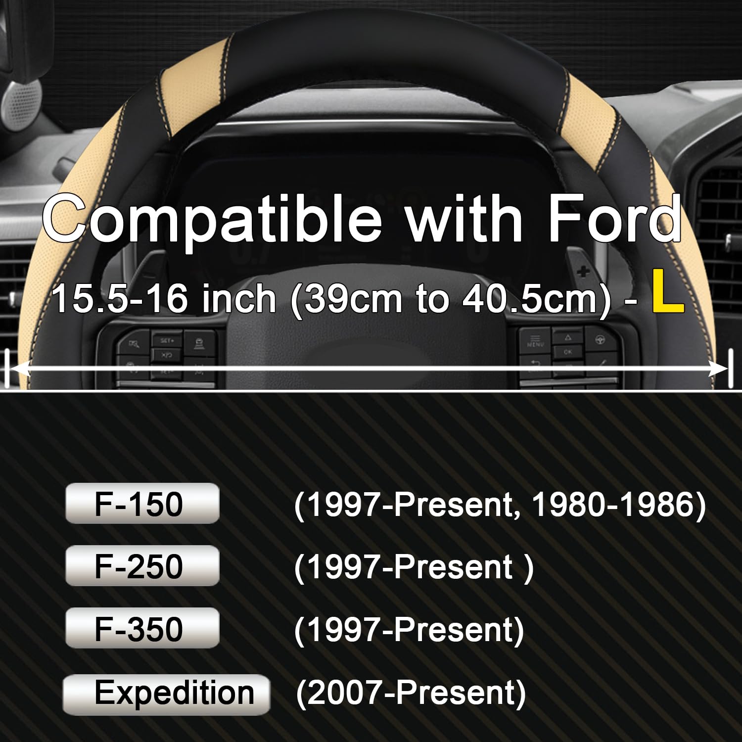 West Llama leather steering wheel cover with anti-slip inner ring for safer steering control.