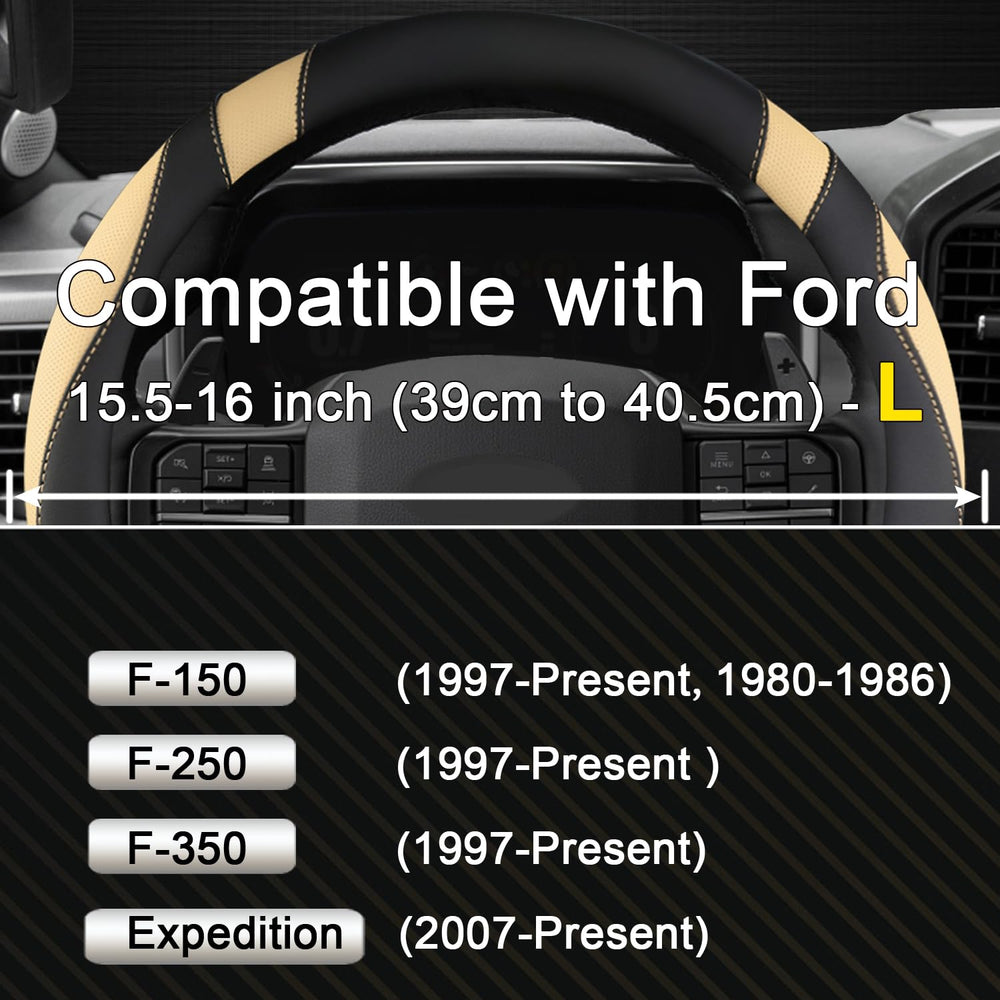 West Llama leather steering wheel cover with anti-slip inner ring for safer steering control.