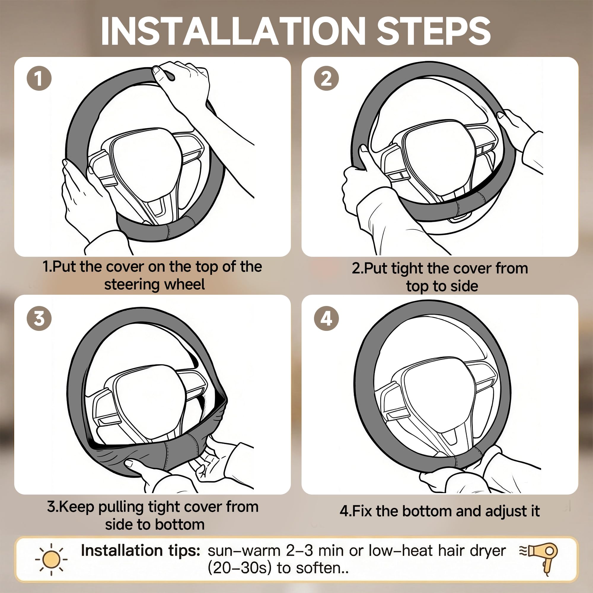 West Llama steering cover, easy-install design for quick, tool-free fitting