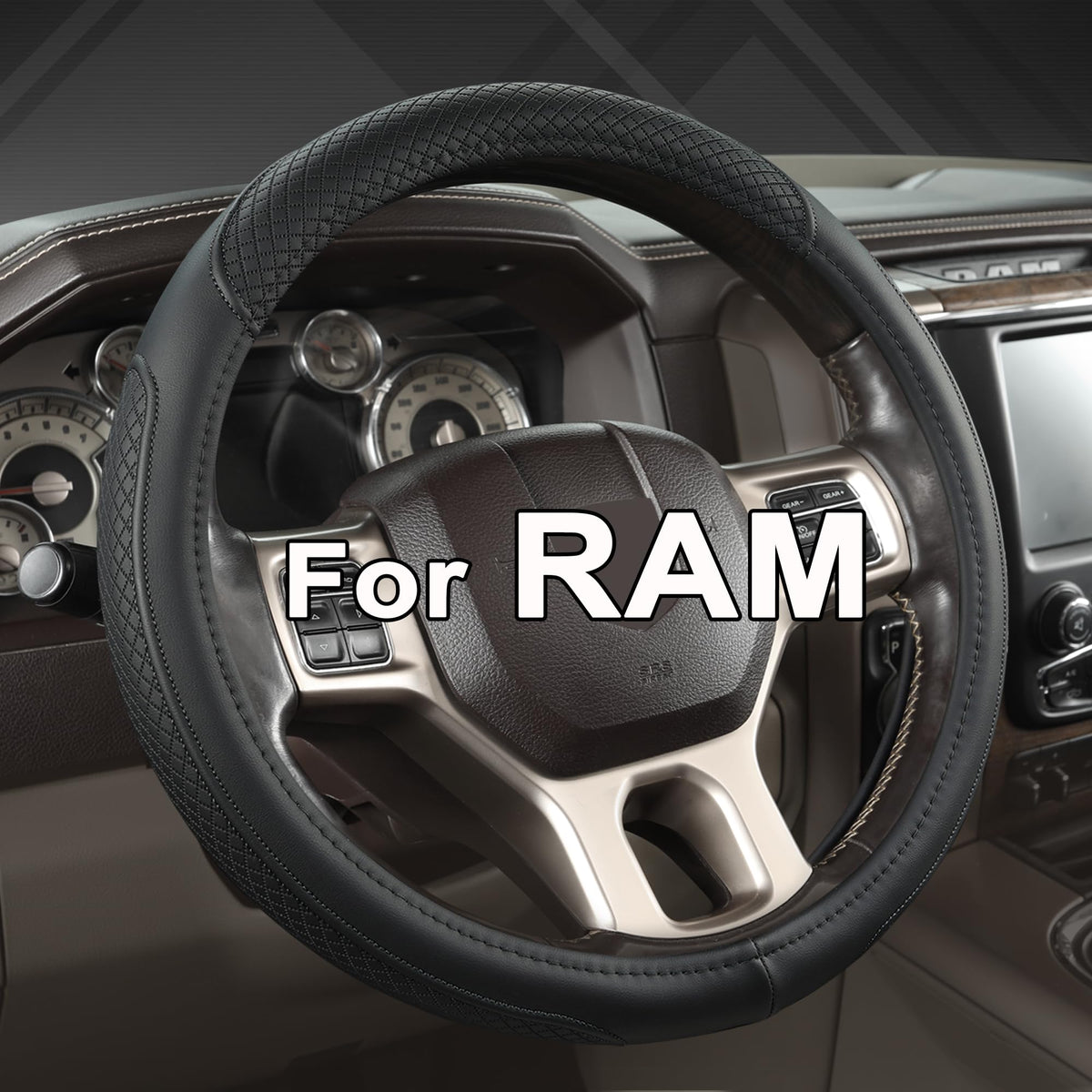 West Llama steering wheel cover front view for Ram shows customized fit