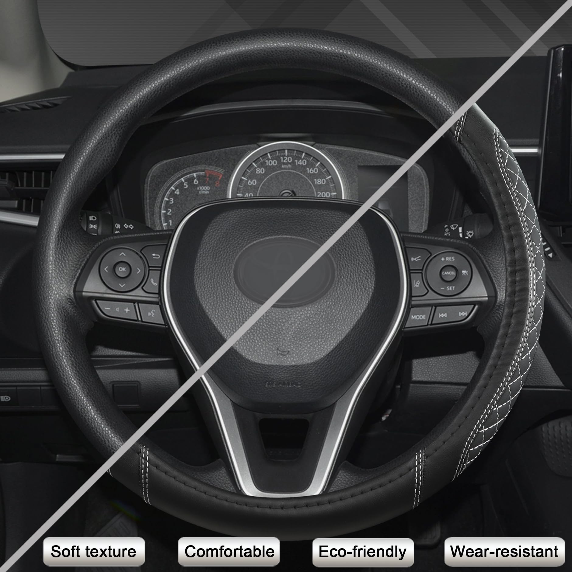 West Llama steering cover for Toyota 16 inch wheel adds comfort and style with diamond quilting.
