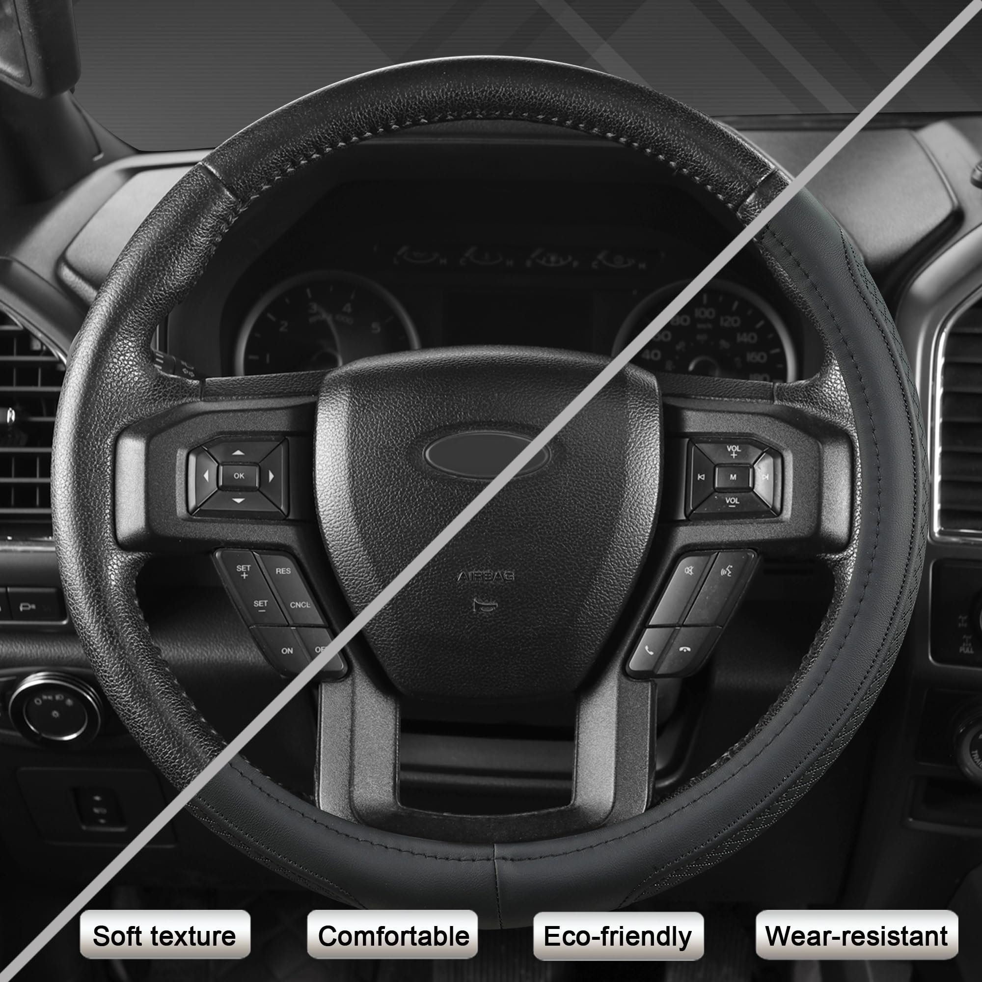 West Llama leather steering wheel cover with anti-slip inner rubber for secure grip
