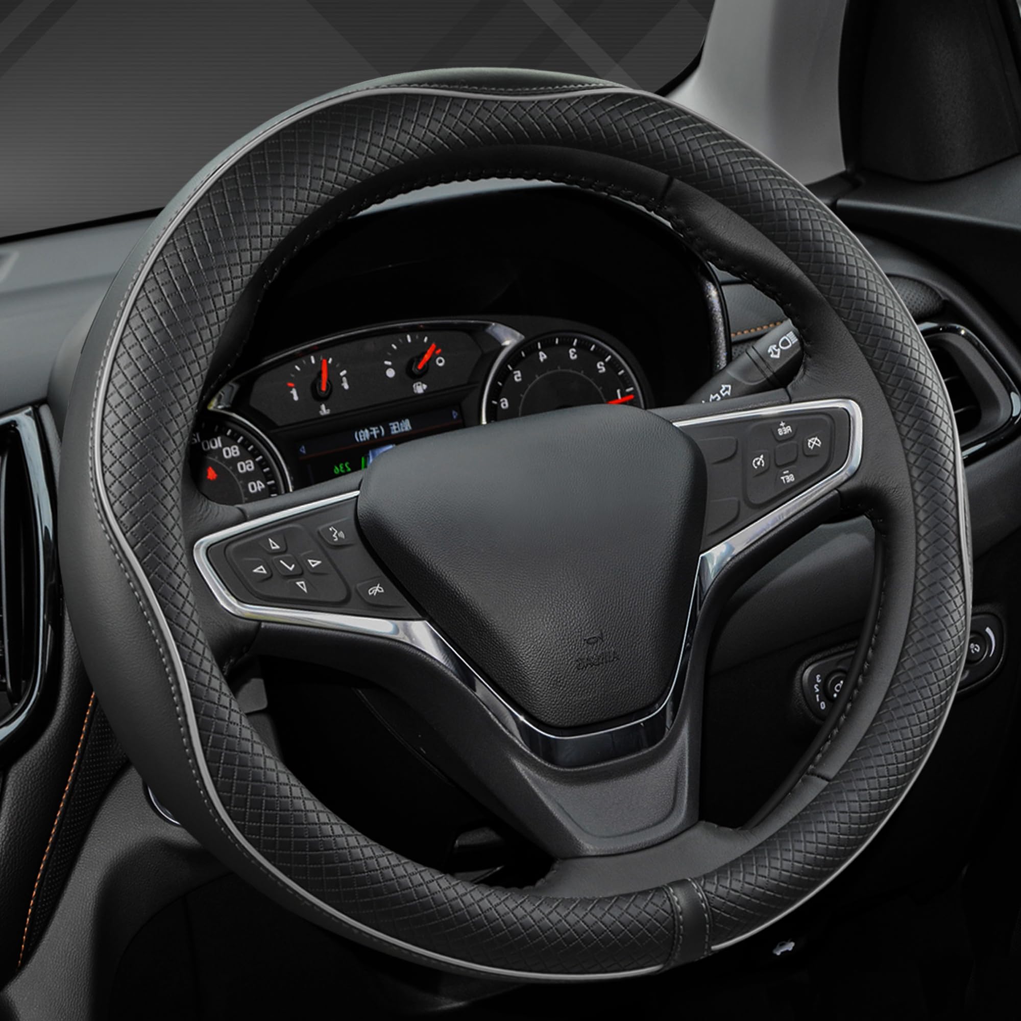 West Llama steering wheel cover with custom fit for Chevy wheels, enhancing grip.