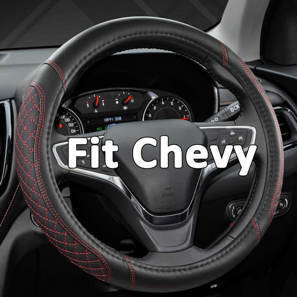 West Llama steering wheel cover in black-red diamond quilted finish for Chevy, enhances grip