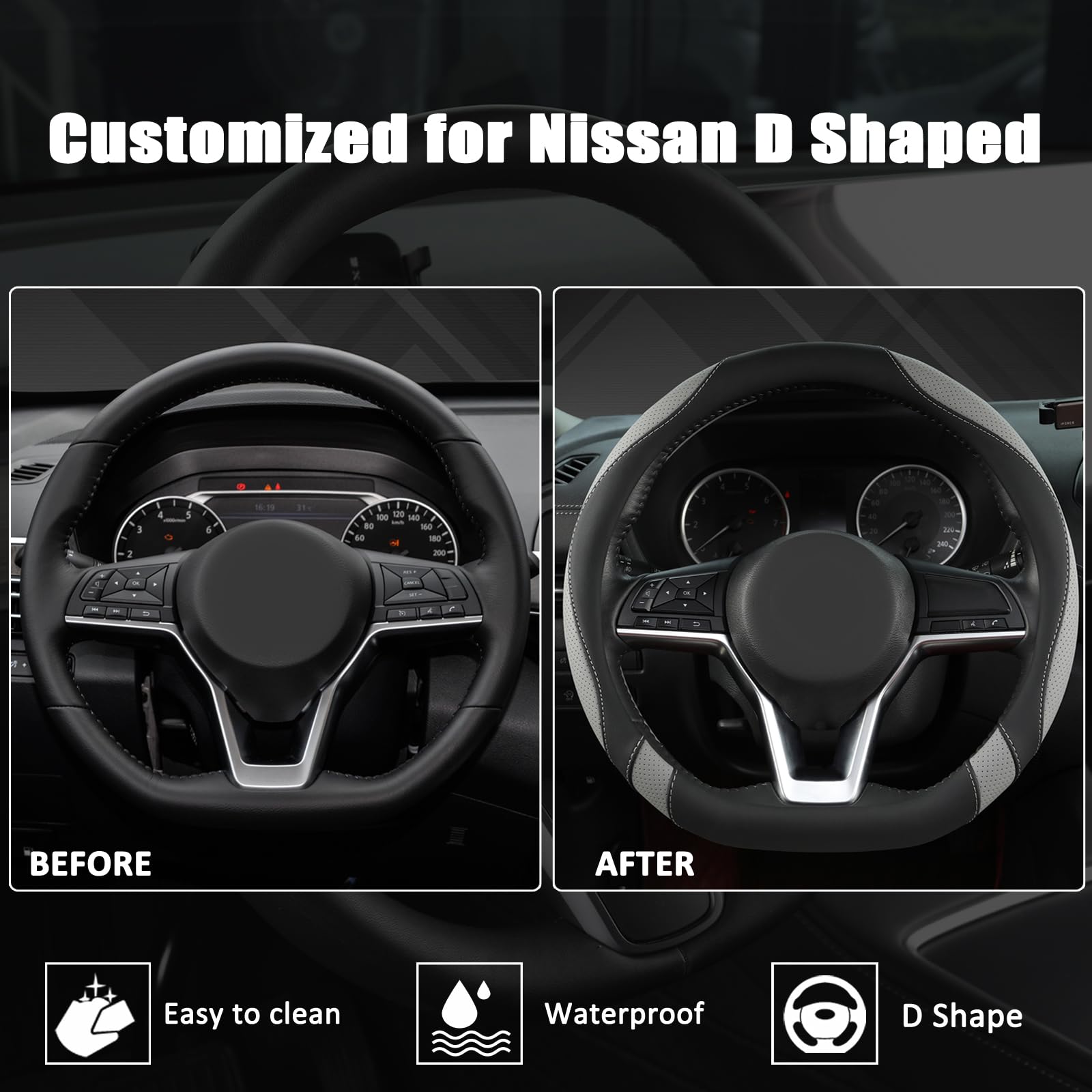 Elegant black and gray finish complements most car interiors.