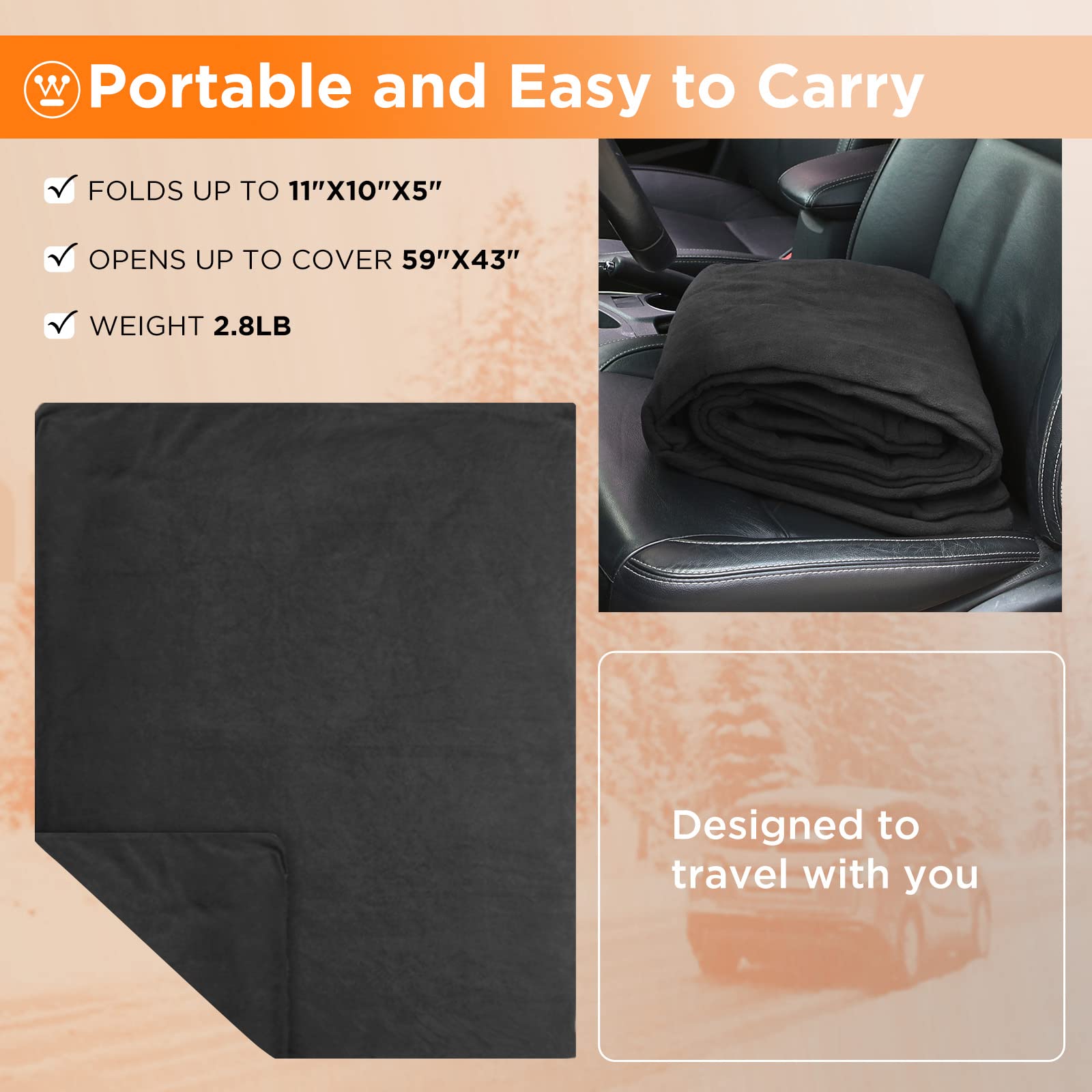 Westinghouse blanket extended cord of 85 inches enabling rear-seat warmth.