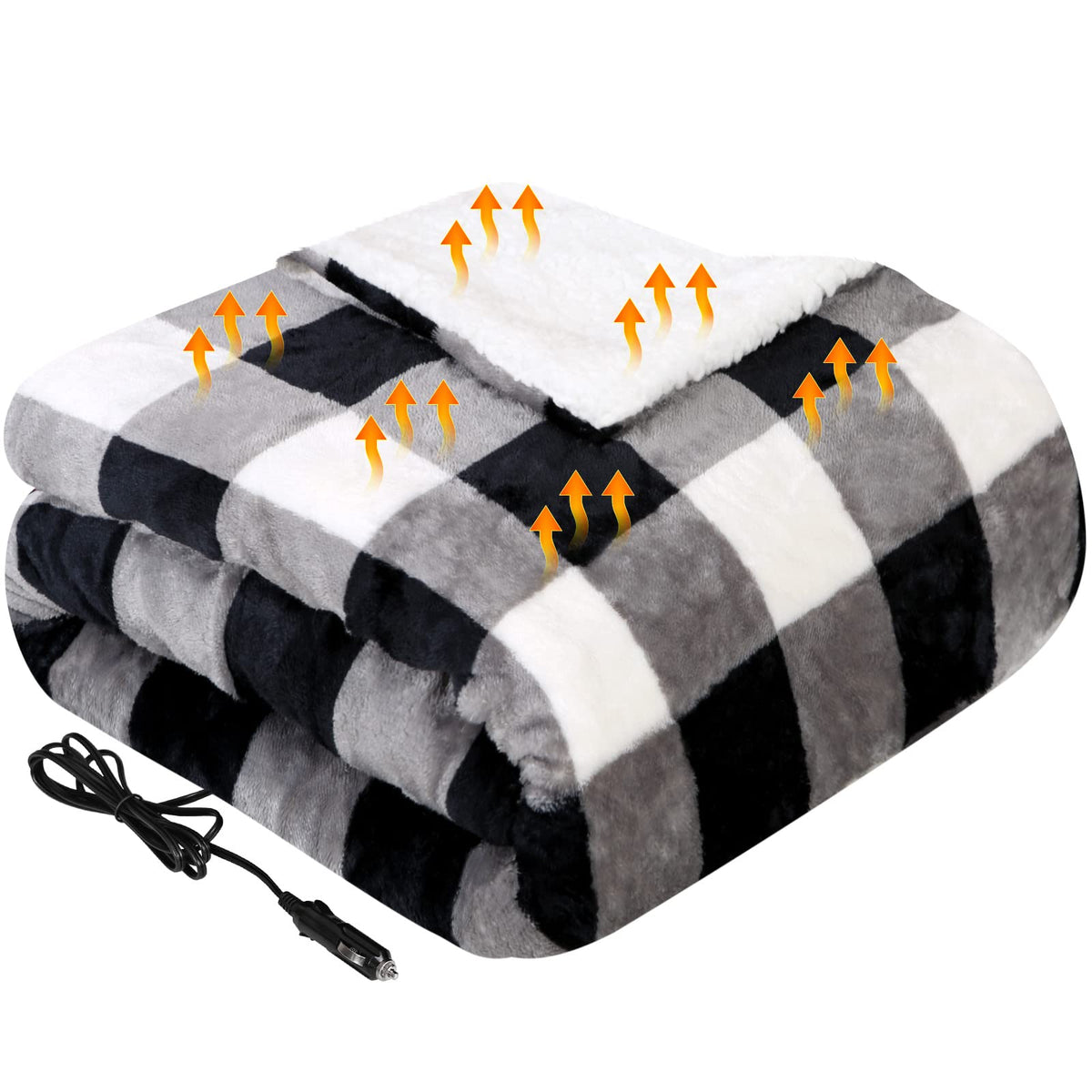 Westinghouse heated blanket with extended cord enabling flexible in-car placement.