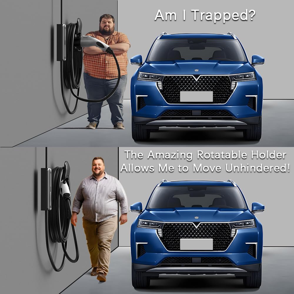 Westsaim EV charger holder rotating action shown for flexible positioning