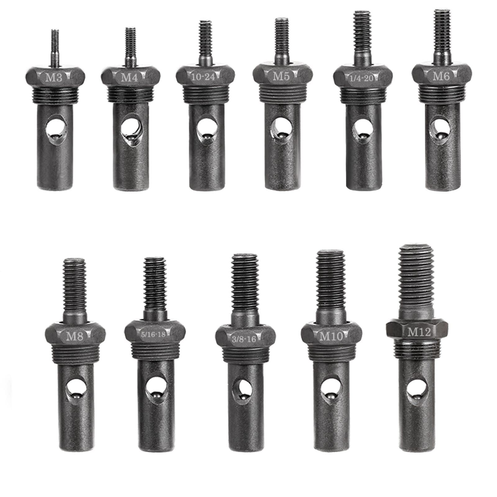 WETOLS rivet nut mandrels in labeled packaging for quick size selection