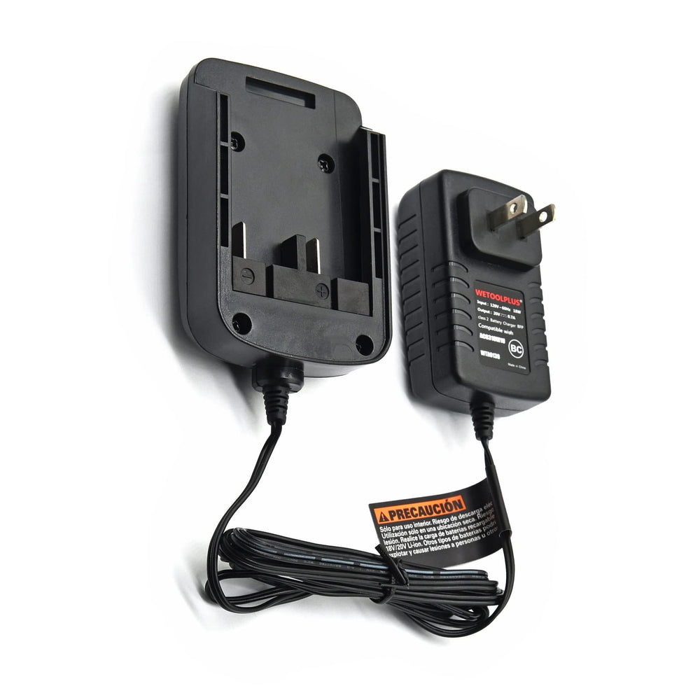 Wetoolplus 20V charger battery slot with 2.0Ah/4.0Ah packs fits securely.