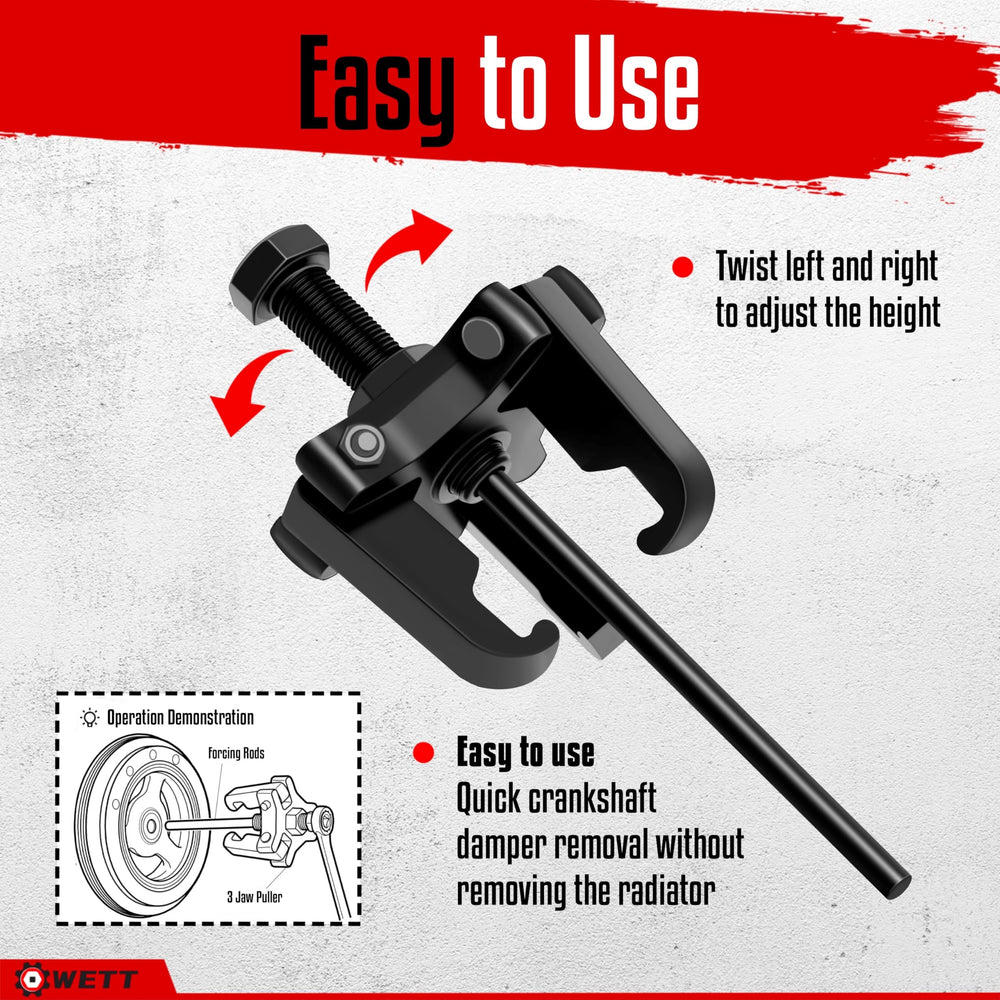 WETT Harmonic Balancer Puller 5-2-5in rod improves leverage in tight spaces