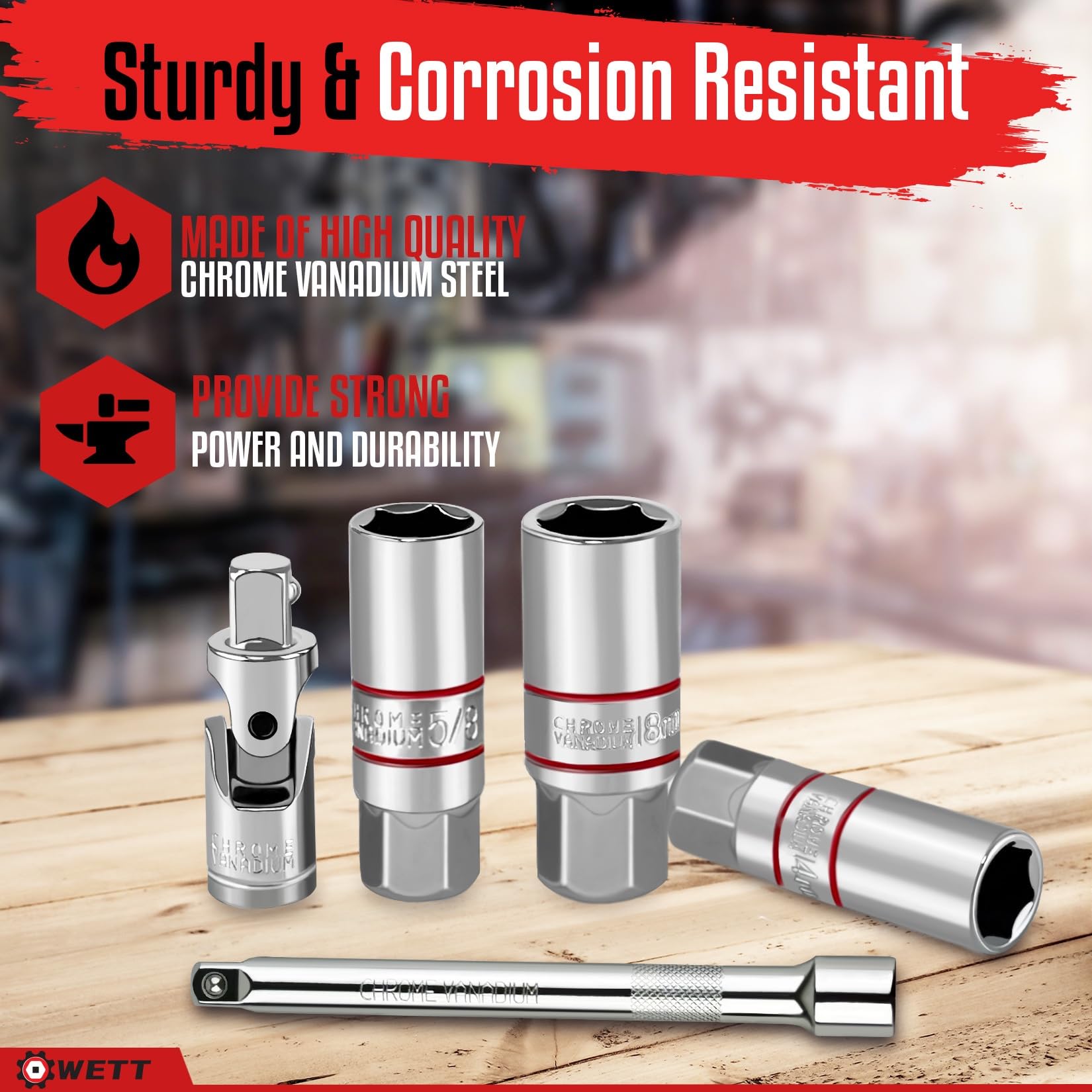 WETT spark plug socket 14mm with corrosion-resistant chrome finish