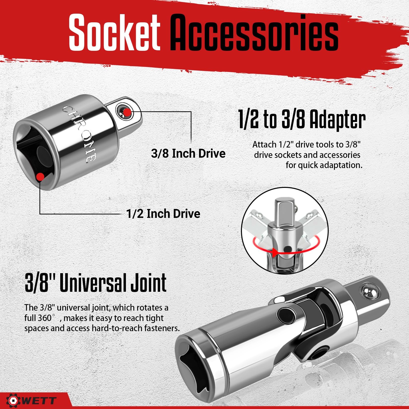 WETT universal joint 3/8in helps access tight spots