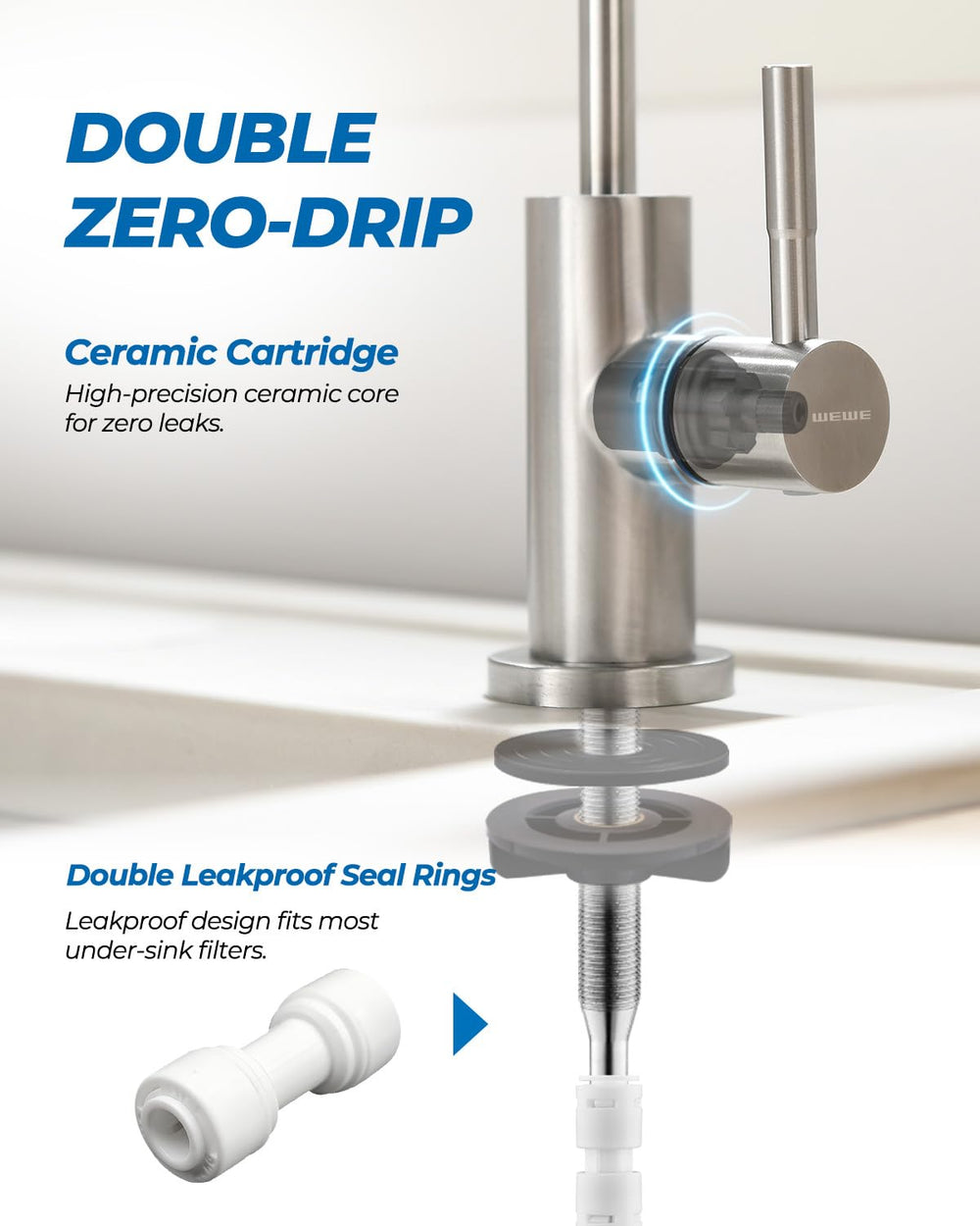 WEWE 7-shape faucet with 360° swivel spout assists maneuvering around tall pots.