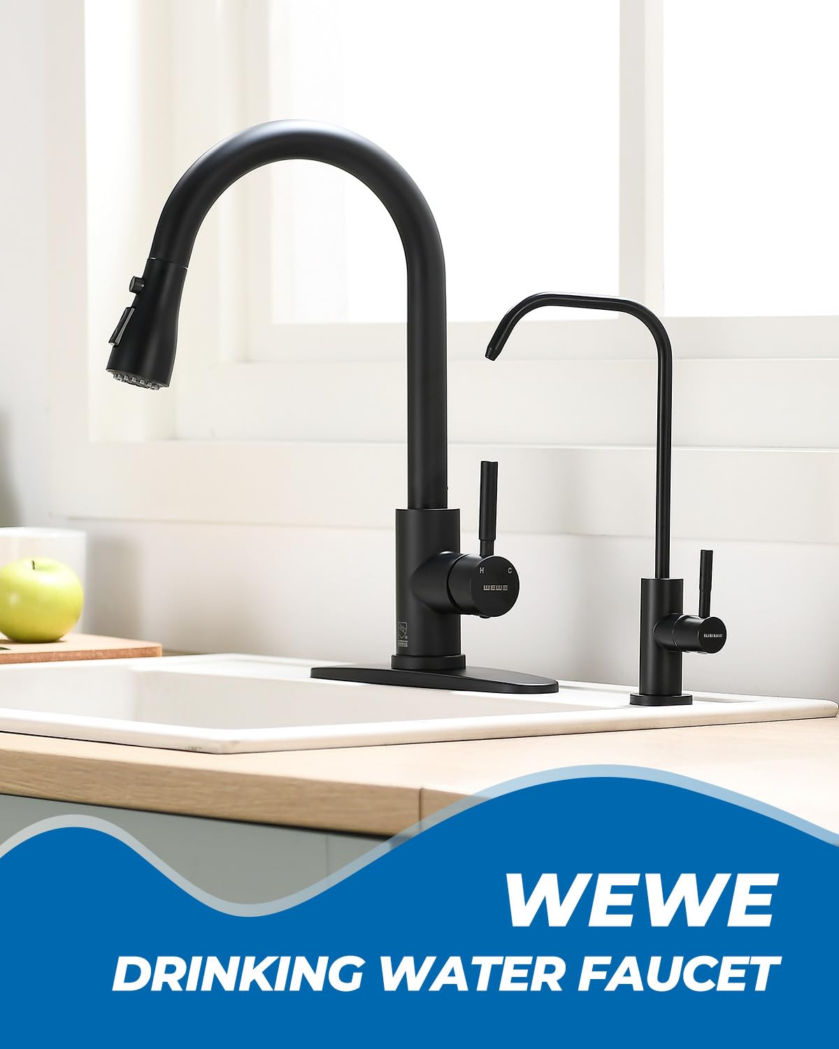 WEWE swivel-spout faucet in matte black ideal for tall pot filling