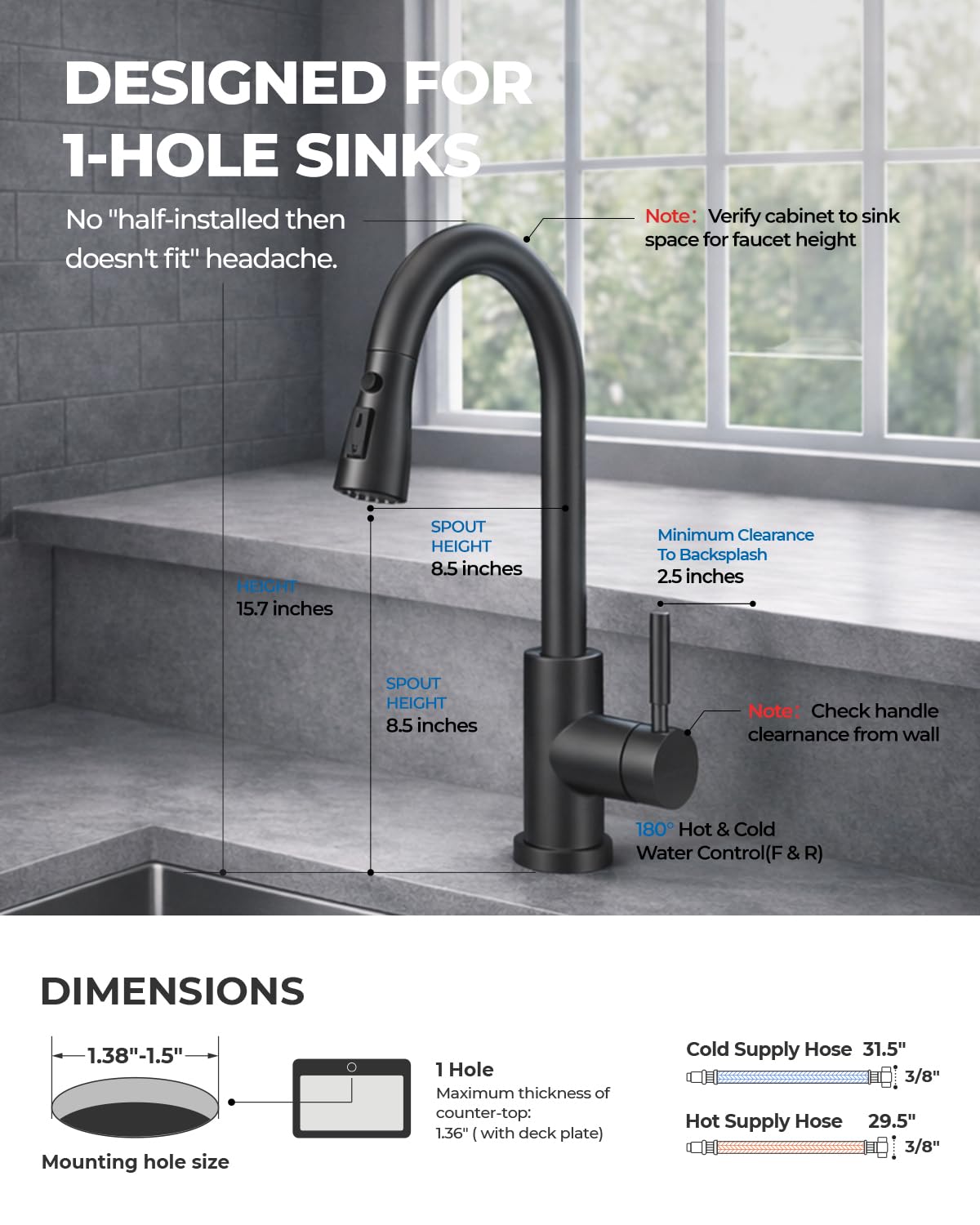 WEWE 20-inch pull-down hose reaching large pots