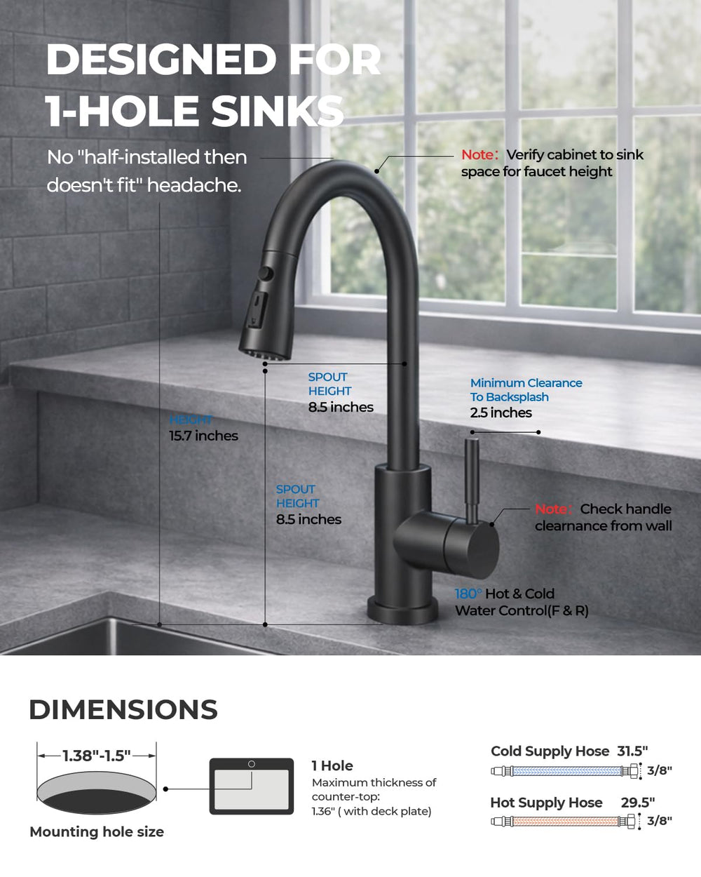 WEWE 20-inch pull-down hose reaching large pots