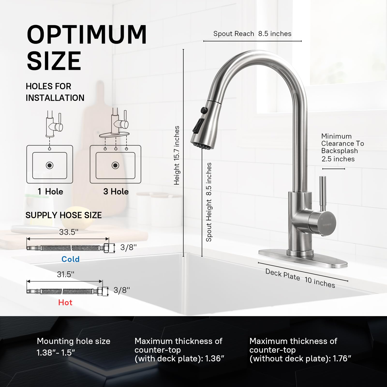WEWE faucet handle detail in brushed nickel, smooth single-handle control.