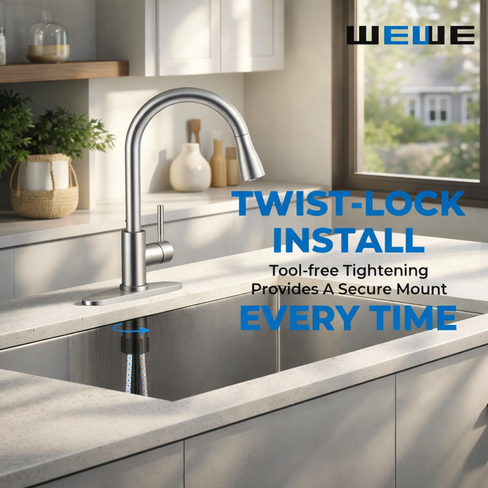 WEWE sprayer head with soft silicone nozzles for reliable rinsing.