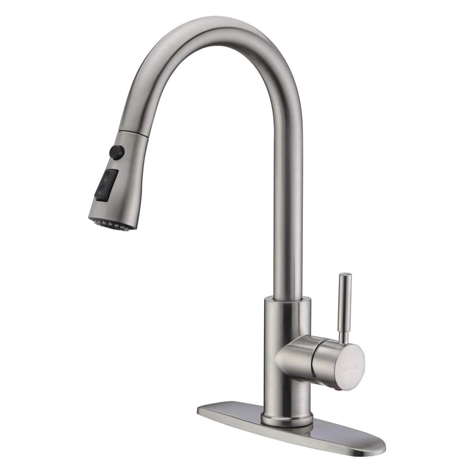 WEWE pull-out kitchen faucet with high-arc brushed nickel for flexible sink access.