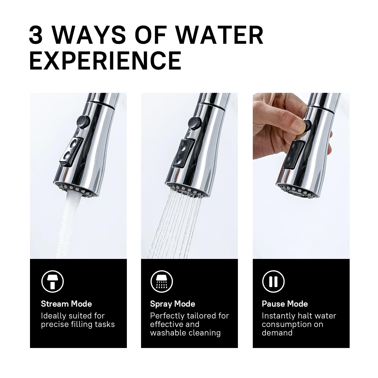 WEWE 360-degree swivel enables easy access to sink corners.