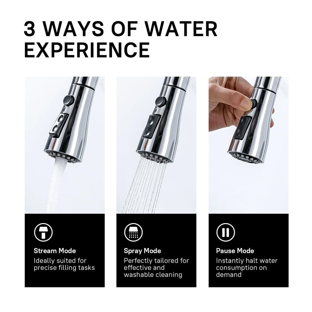 WEWE 360-degree swivel enables easy access to sink corners.
