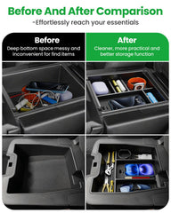 This two-piece organizer is designed for split-bench folding armrest configurations.
