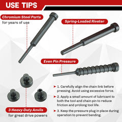 Weyleity anvils and pins set with multiple sizes for different chains