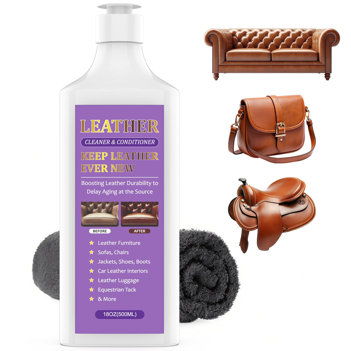 WEYSTOM leather cleaner conditioner bottle and pump for car interiors and bags