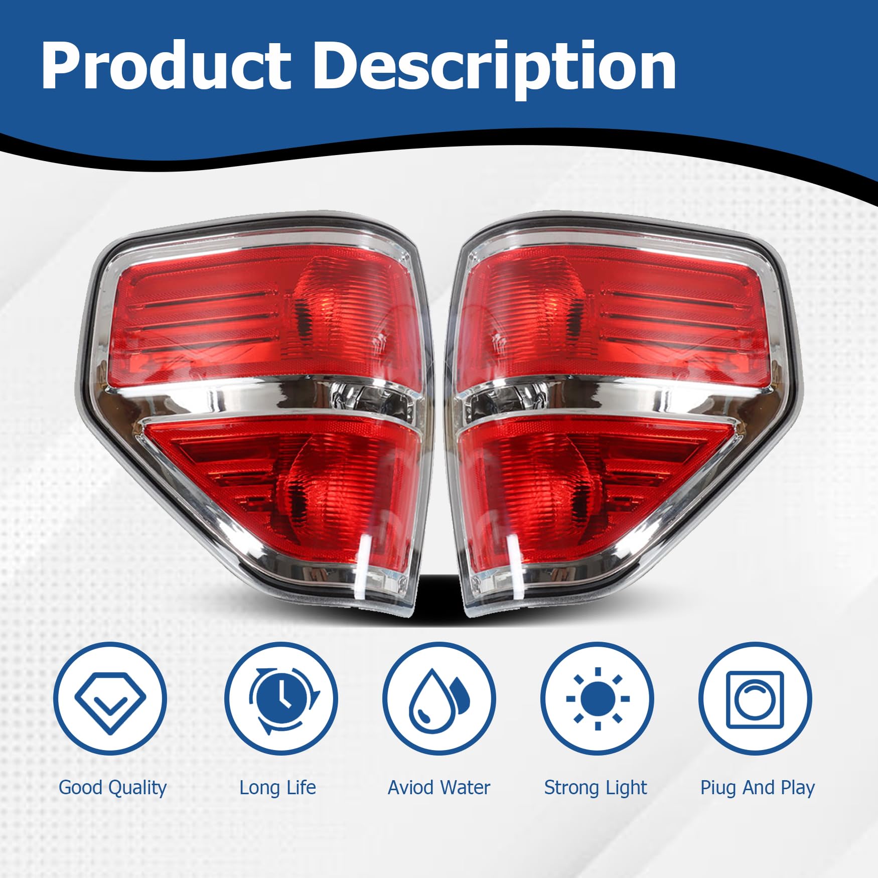 Right side tail light for Ford F-150 with red lens and chrome housing.