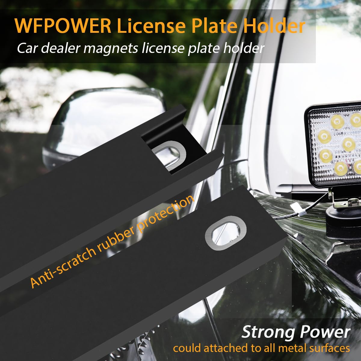 WFPOWER no-drill magnet mounts securely on metal surfaces.