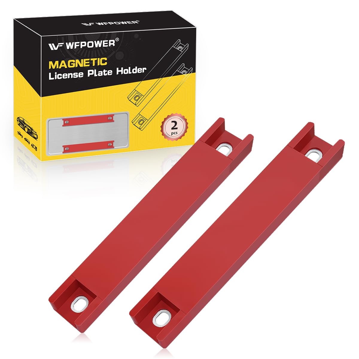 WFPOWER strong magnetic license plate holder with red coating secures plates on the front