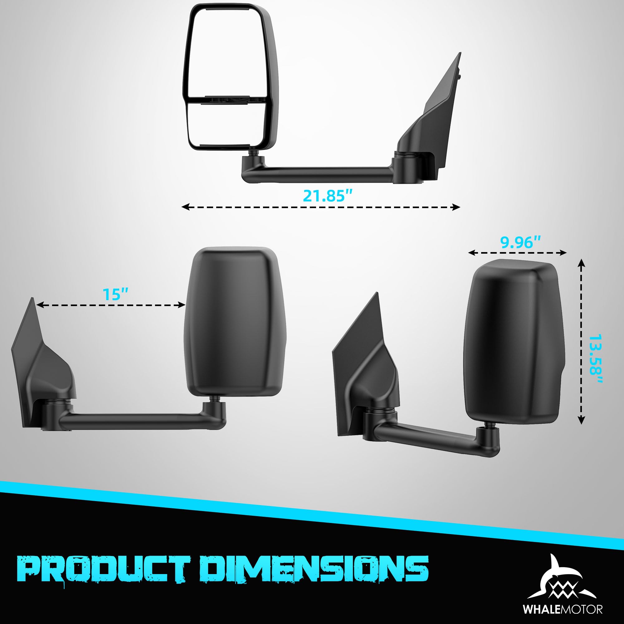 Whalemotor durable tow mirror construction withstands long-distance towing.
