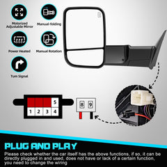 WHALEMOTOR flip-up tow mirror extension enables easy reach when towing.