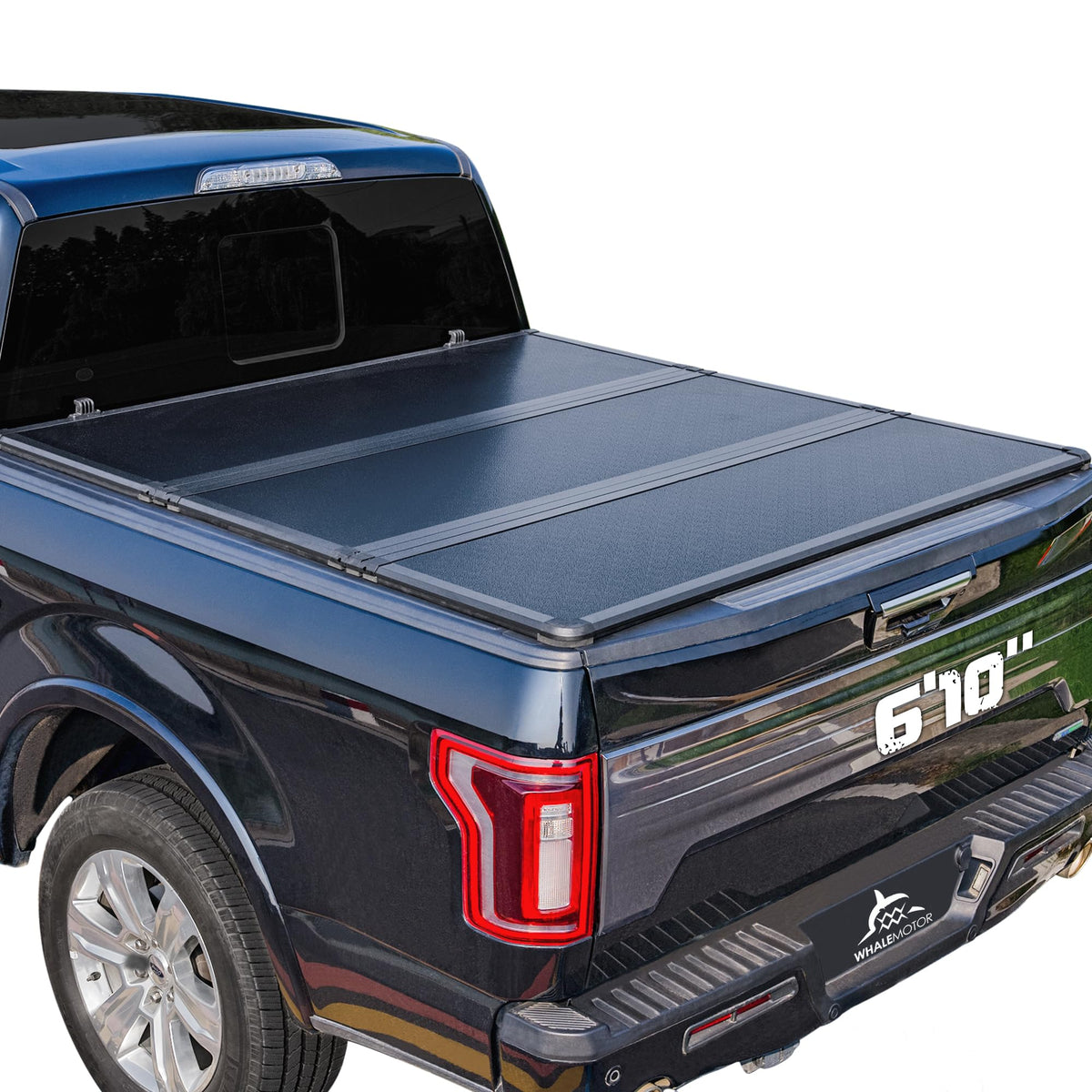 WHALEMOTOR hard folding tonneau cover on Chevy Silverado 6.9ft bed, secure fit and weather protection.