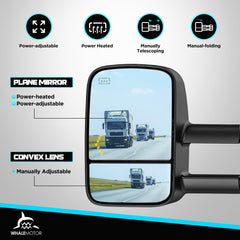 WHALEMOTOR heated tow mirror extendable arm improves trailer sightlines.
