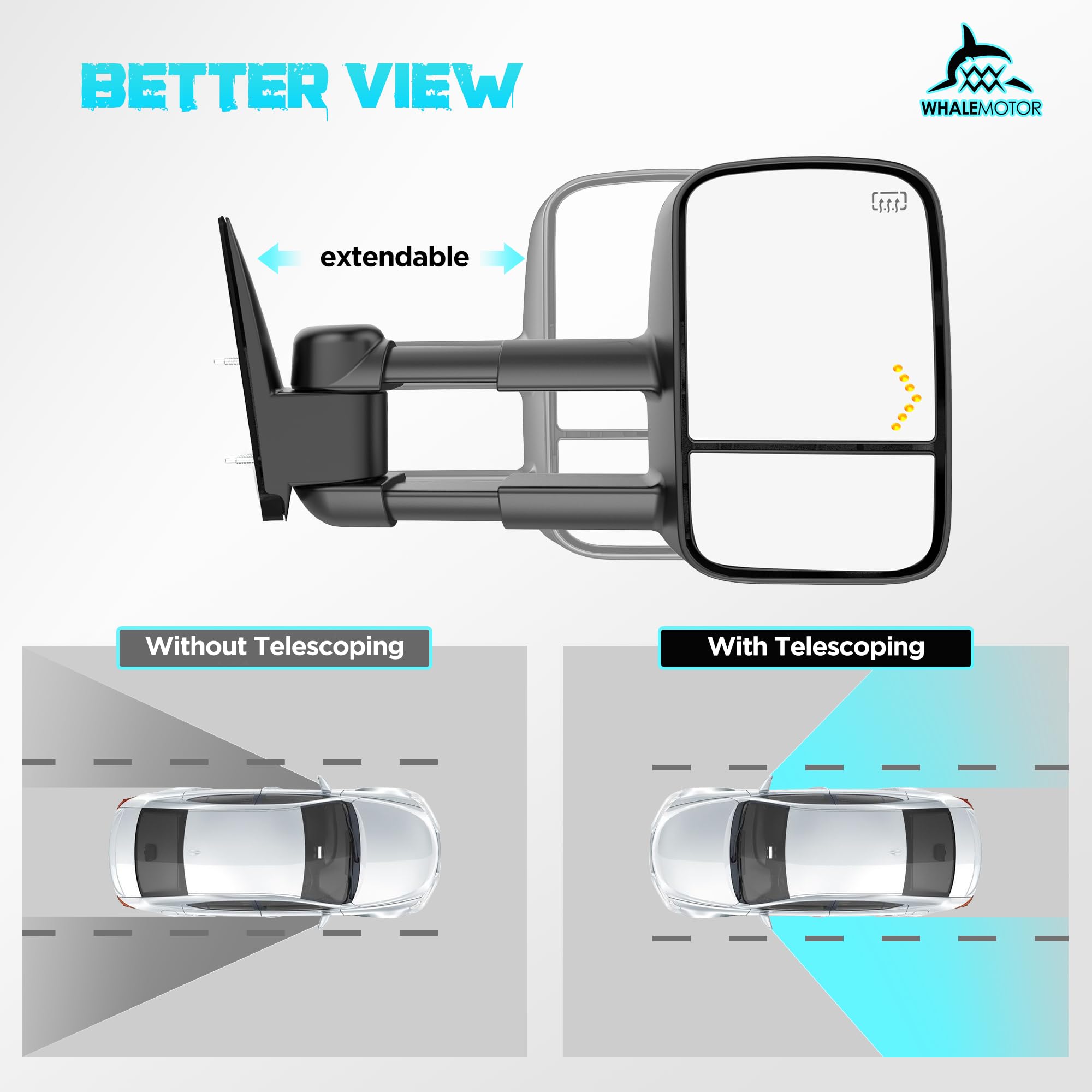 WHALEMOTOR heated mirror defogs quickly in cold weather.