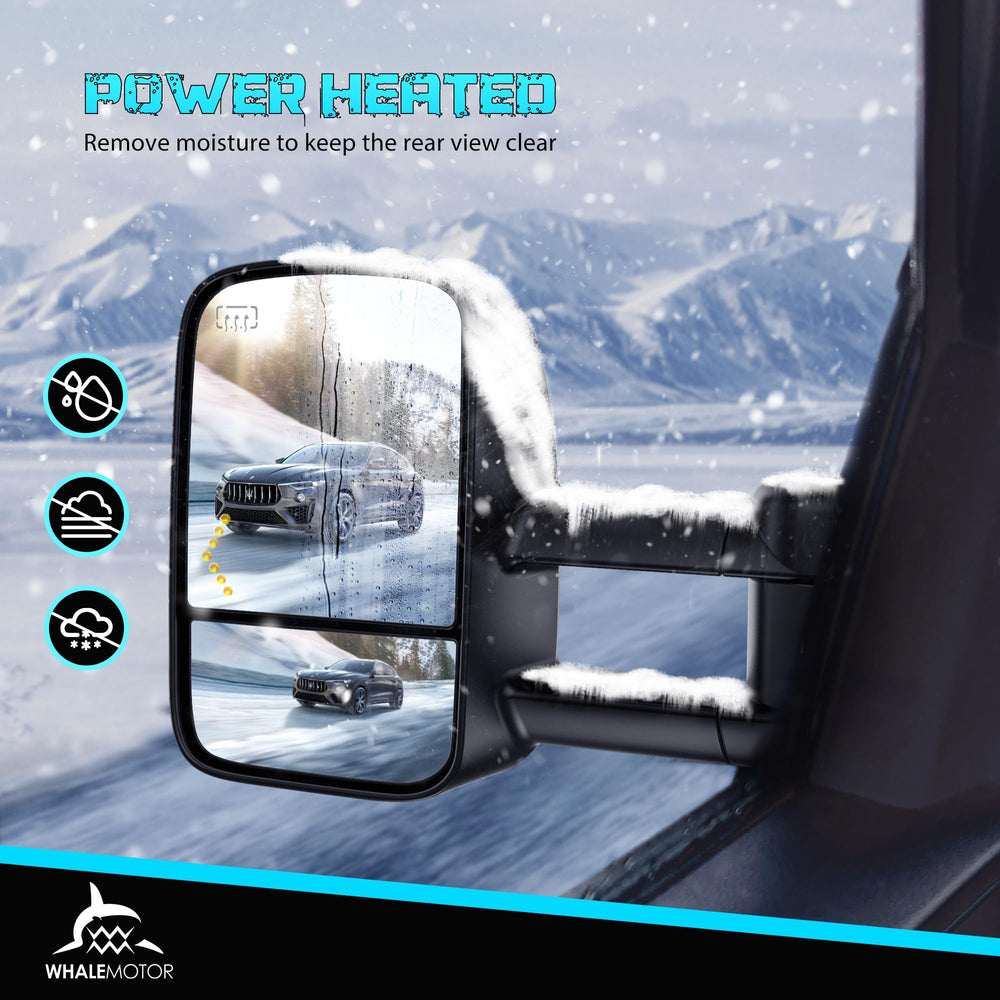 WHALEMOTOR heated tow mirror with LED turn signal boosts lane changes.
