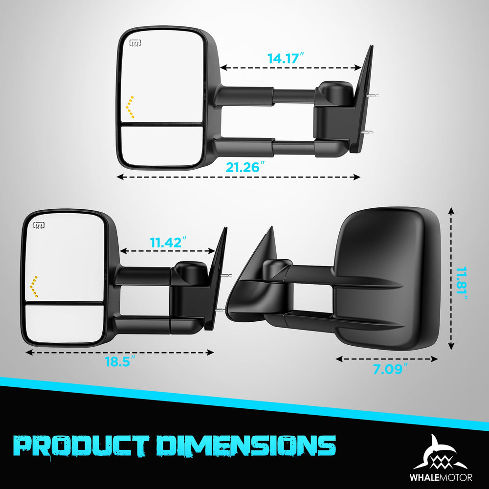 WHALEMOTOR heated tow mirror aids night towing visibility.