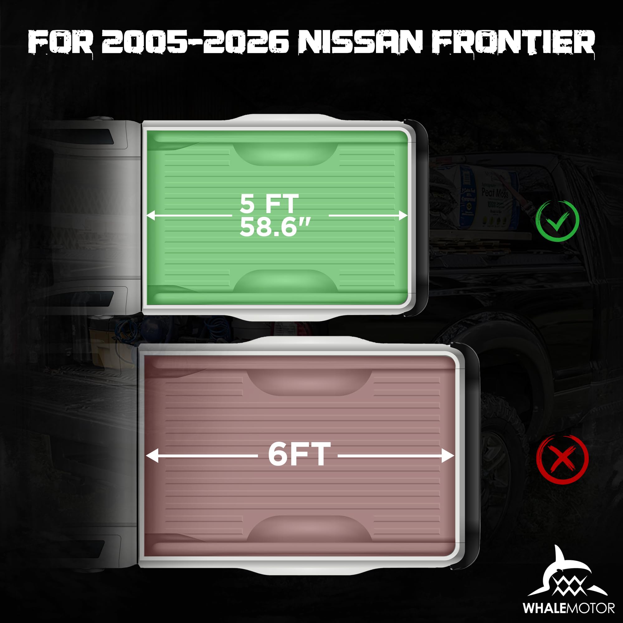 WHALEMOTOR Nissan Frontier tri-fold cover open offers quick access to cargo.