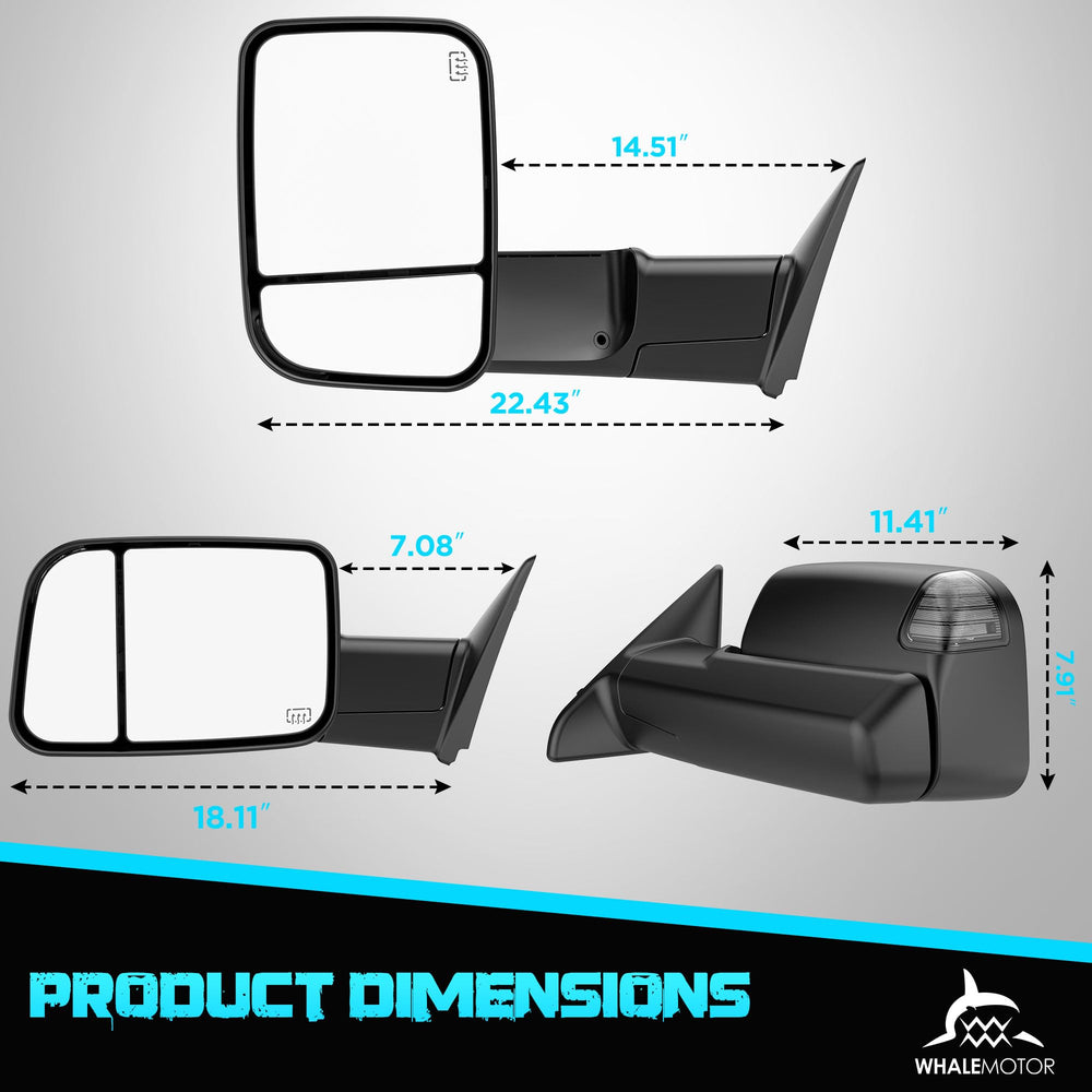 WHALEMOTOR pair-included tow mirrors simplify replacement and setup.